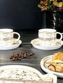 ZELLERFELD VERSAS MARBEL Set de 18 pièces : 6 tasses à café avec soucoupes  + 6 assiettes à dessert blanc/doré