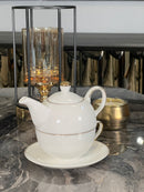 TREND HOME COLLECTION Set de théière en porcelaine et tasse avec liseré doré 3 pièces